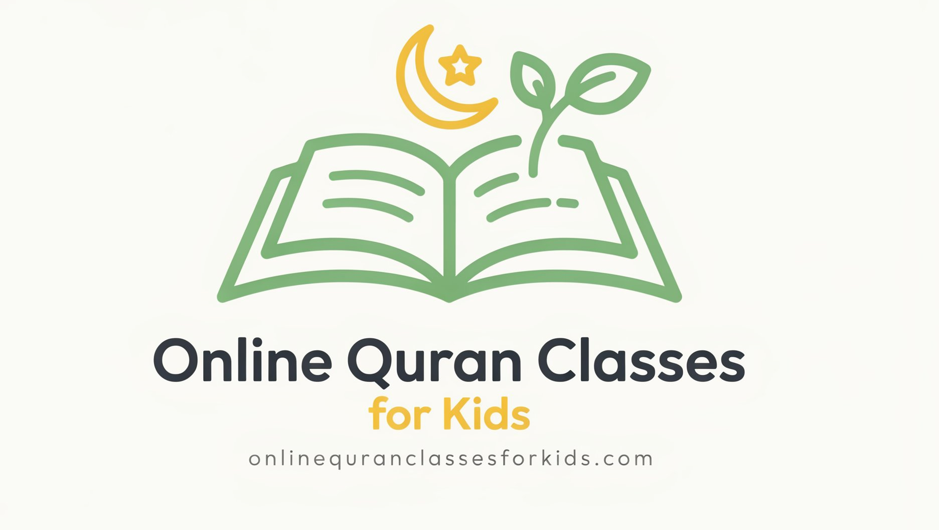 Logo for online Quran classes for kids featuring a modern, colorful design with an open Quran and a subtle crescent moon.