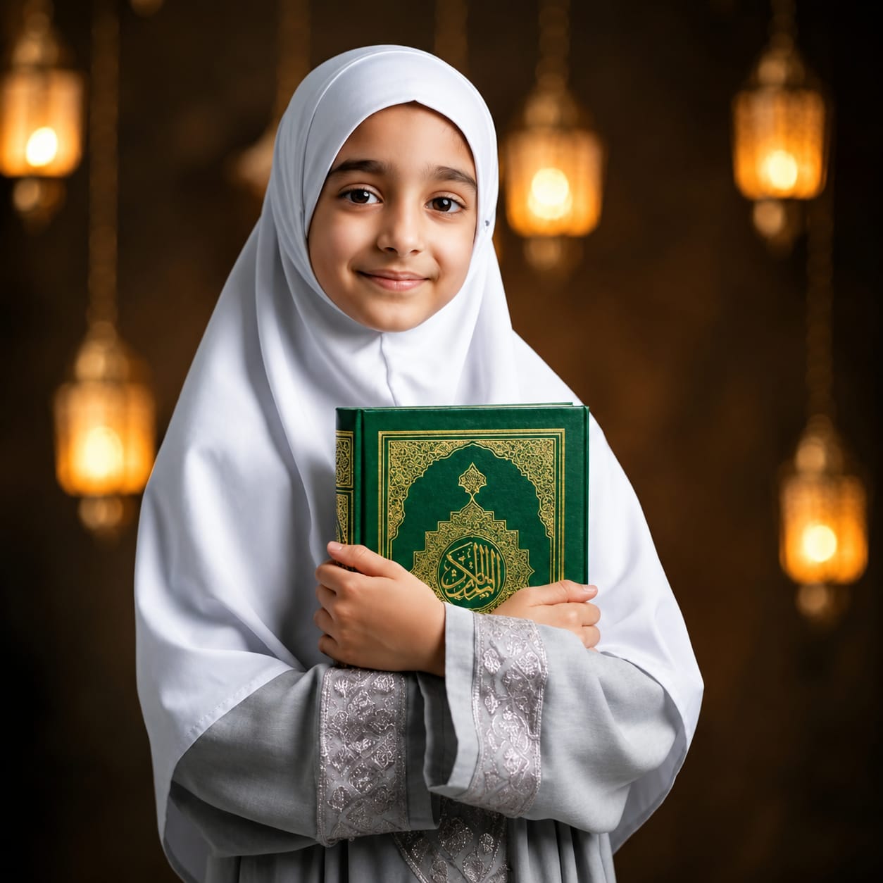 Young Muslim Girl Holding the Holy Quran